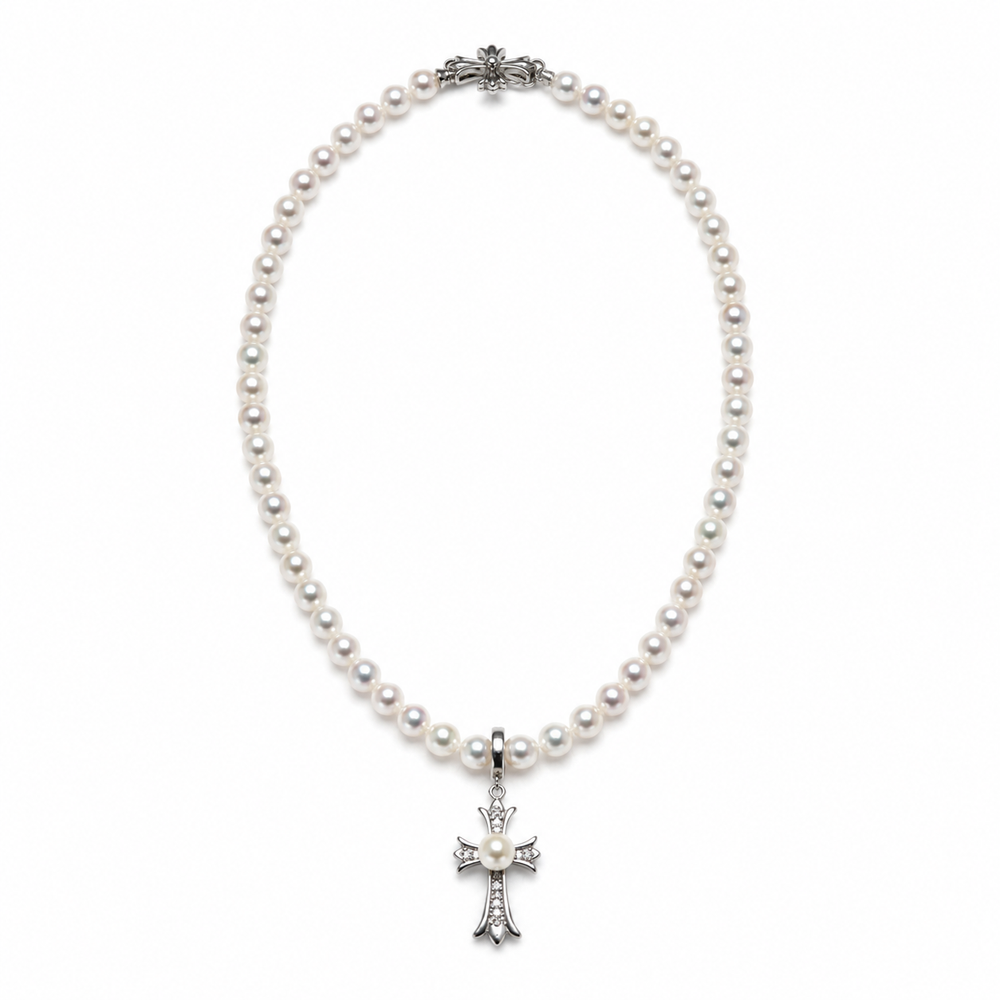 Crystal Cross Freshwater Pearl Necklace