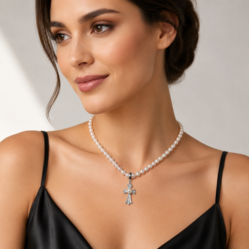 Cross Crystal Pearl Necklace product view