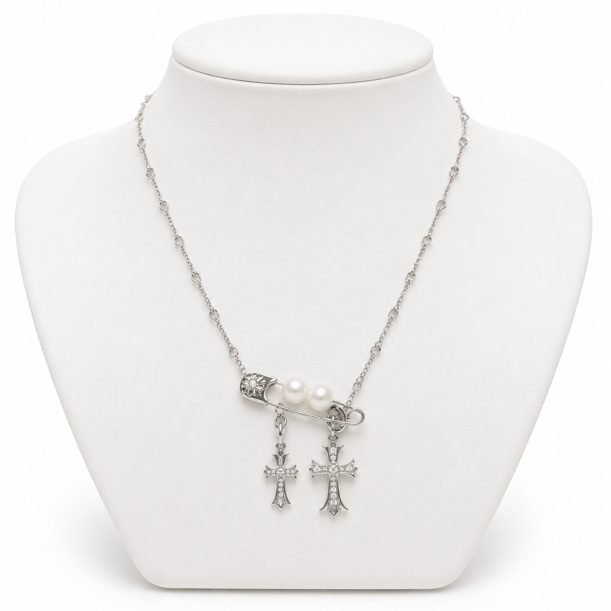 Cross&Clip Pearl Necklace