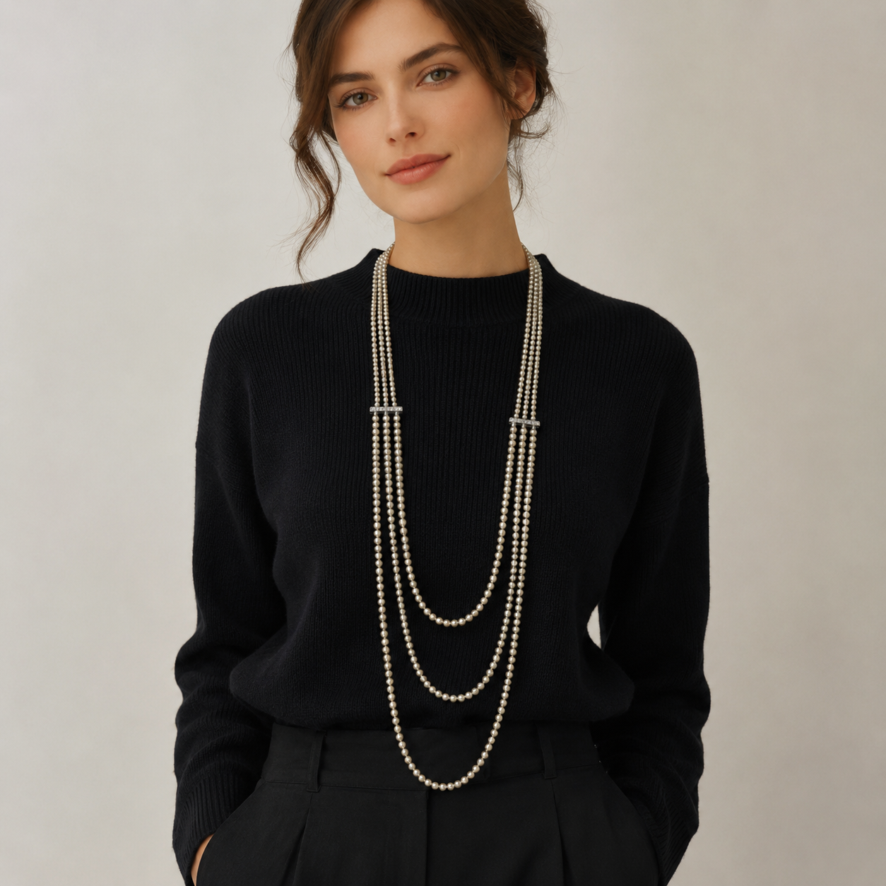 Triple Layer Pearl Sweater Necklace