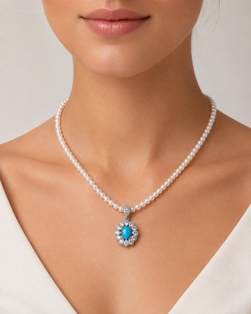 Turquoise Bloom Pearl Necklace product view