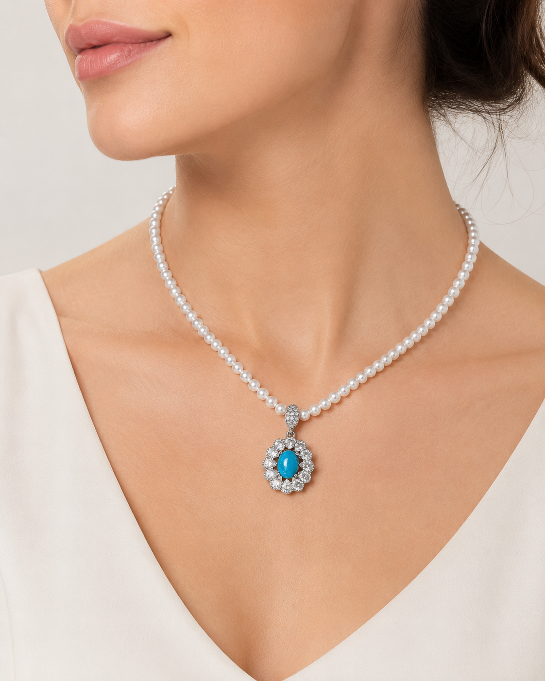 Turquoise Bloom Pearl Necklace