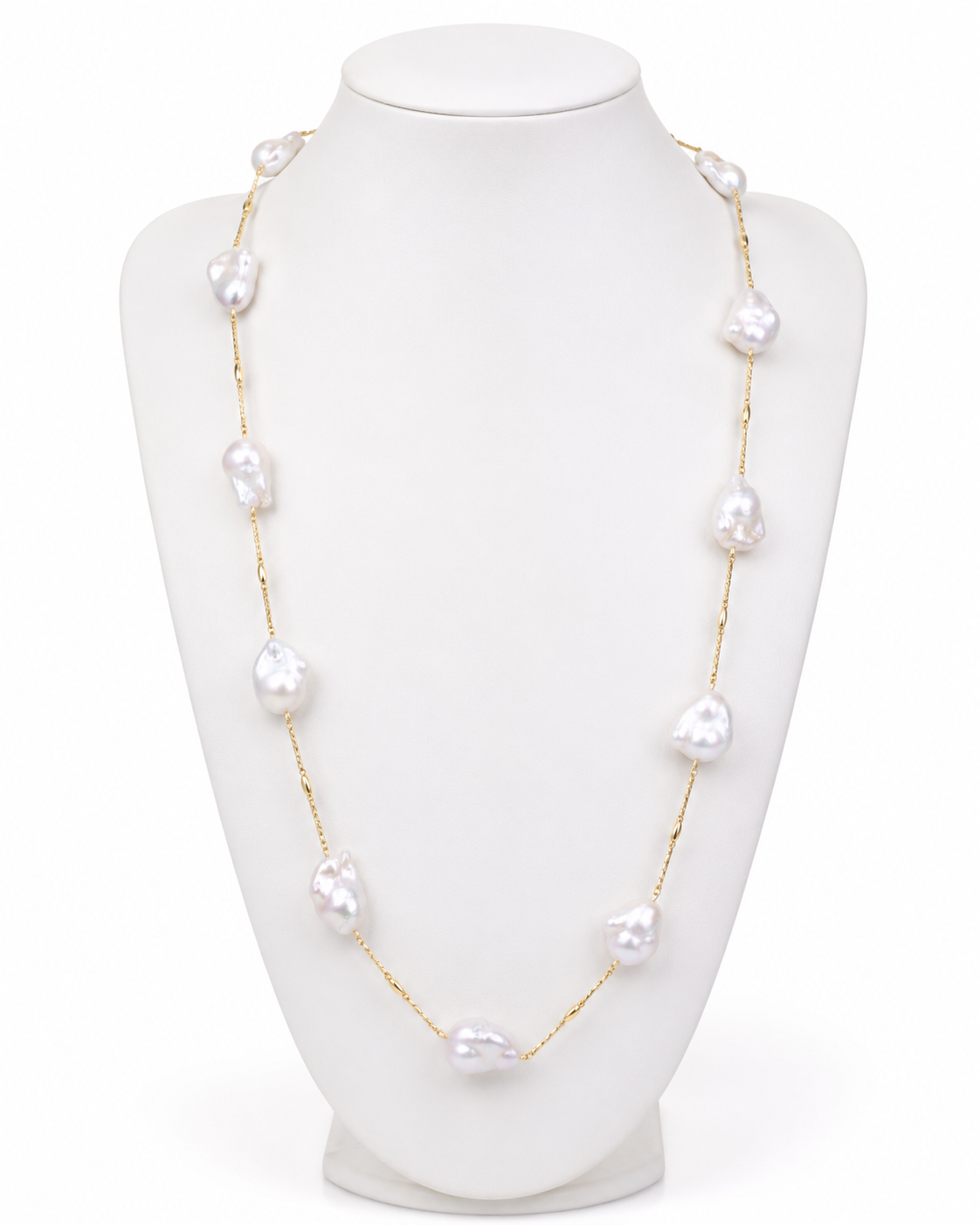 Baroque Pearl Station Necklace (Gold Plated Chain)