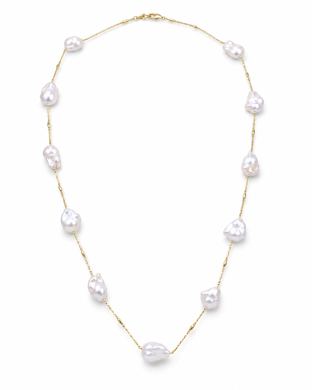 Baroque Pearl Station Necklace with Gold-Tone 925 Sterling Silver Chain