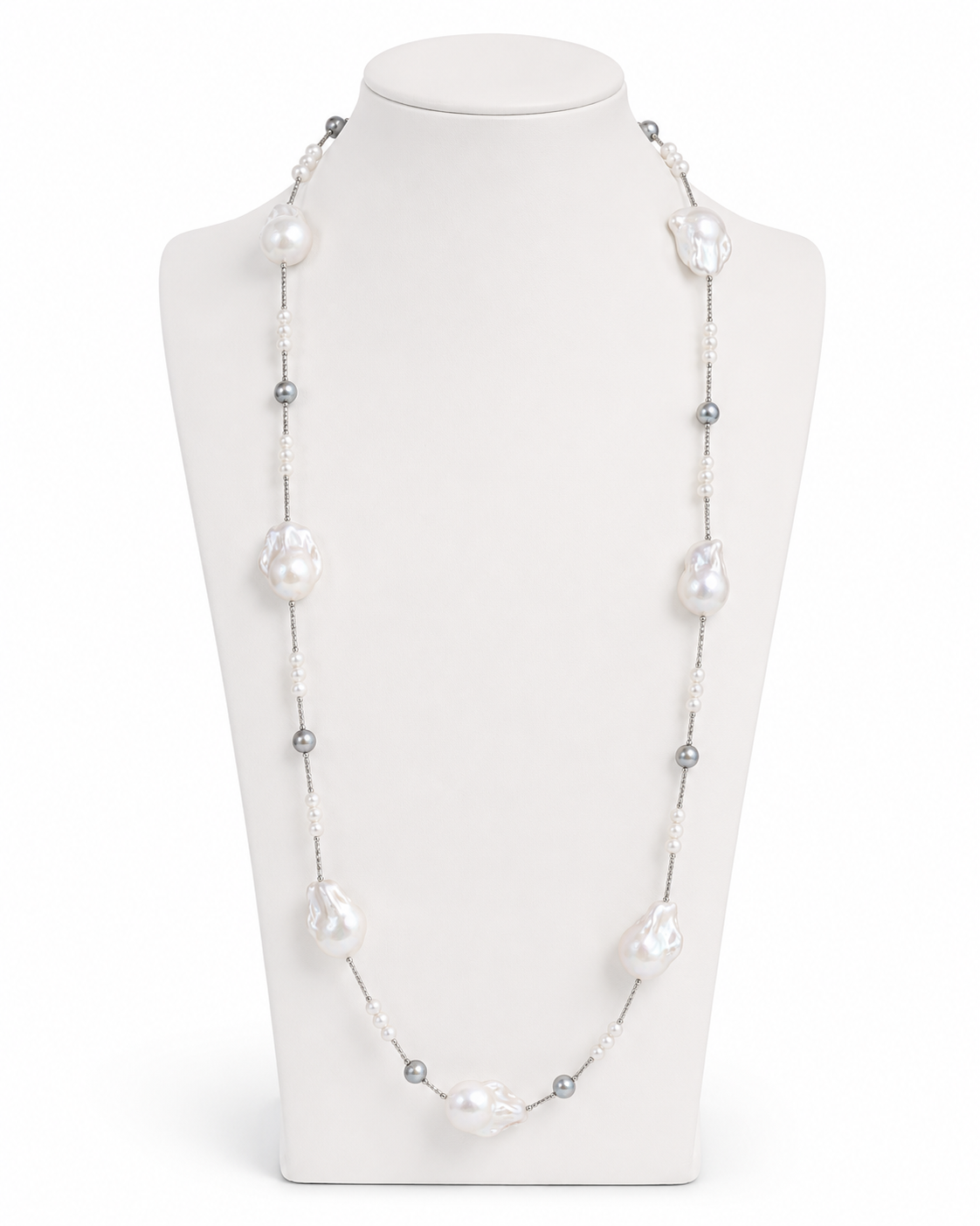 Baroque Pearl Station Necklace (Silver Chain)