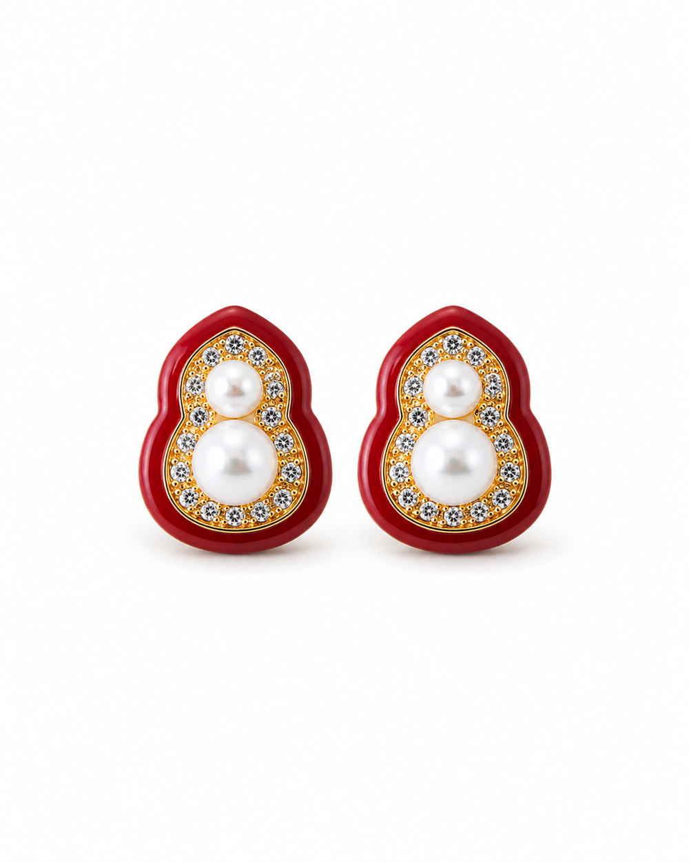 Red Gourd Pearl Stud Earrings