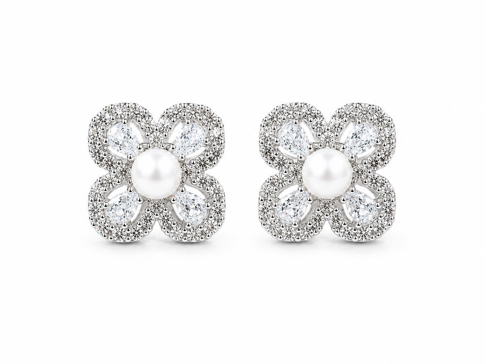 Clover Pearl Stud Earrings