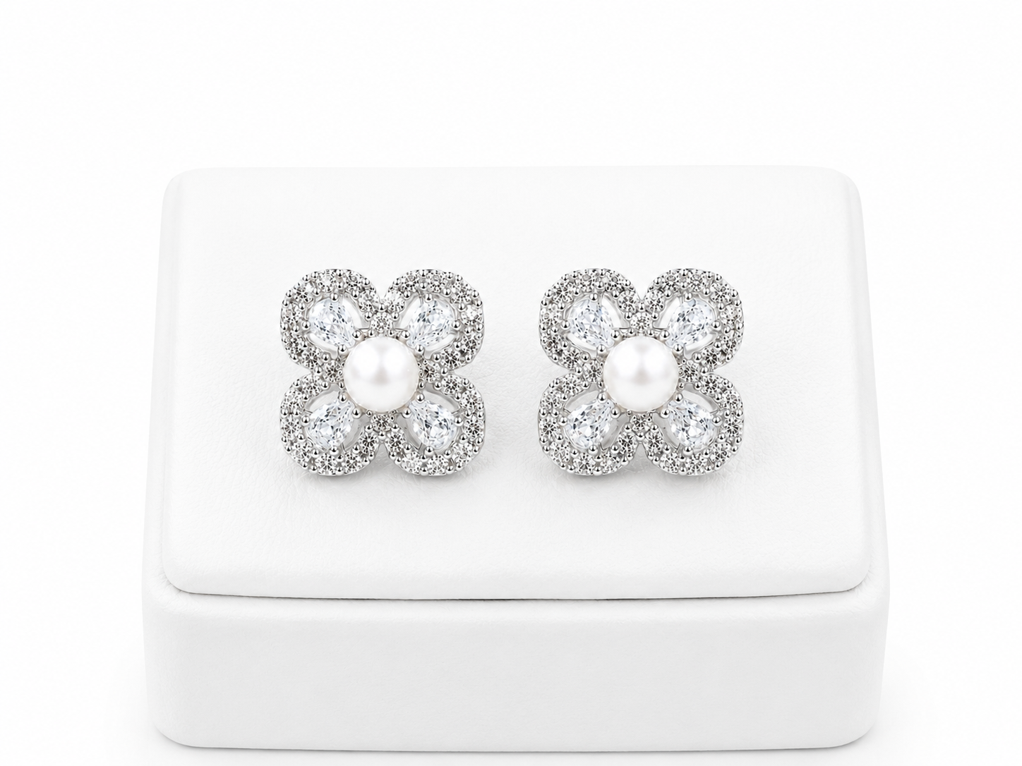 Clover Pearl Stud Earrings