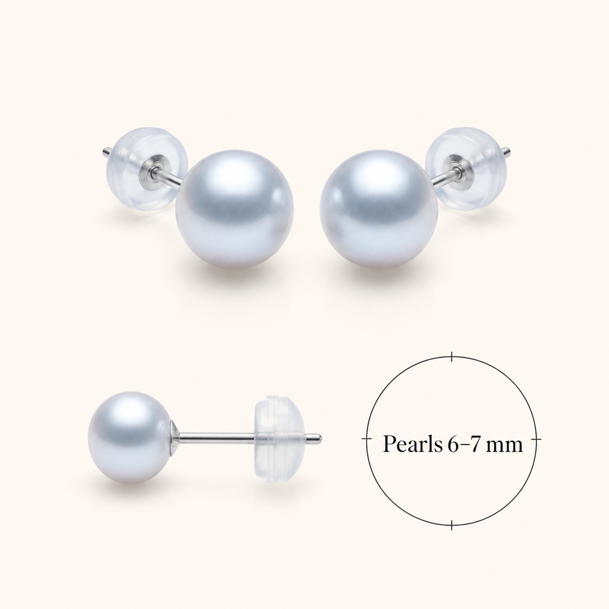 Large 6–7 mm freshwater pearl stud earring size guide