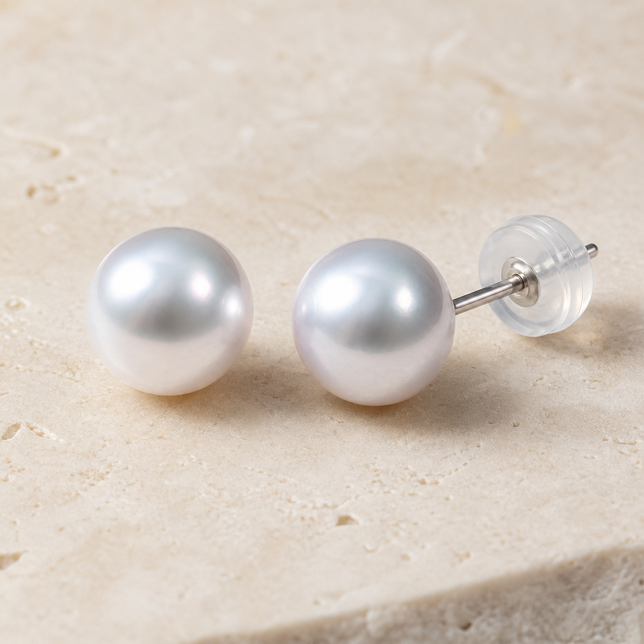Close-up of Large 6–7 mm freshwater pearl stud earrings
