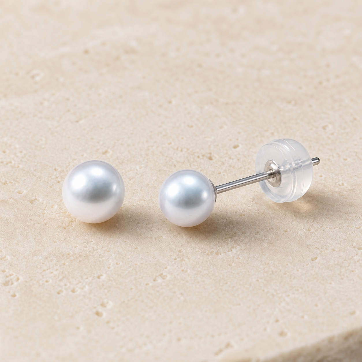 Close-up of Medium 4–5 mm freshwater pearl stud earrings