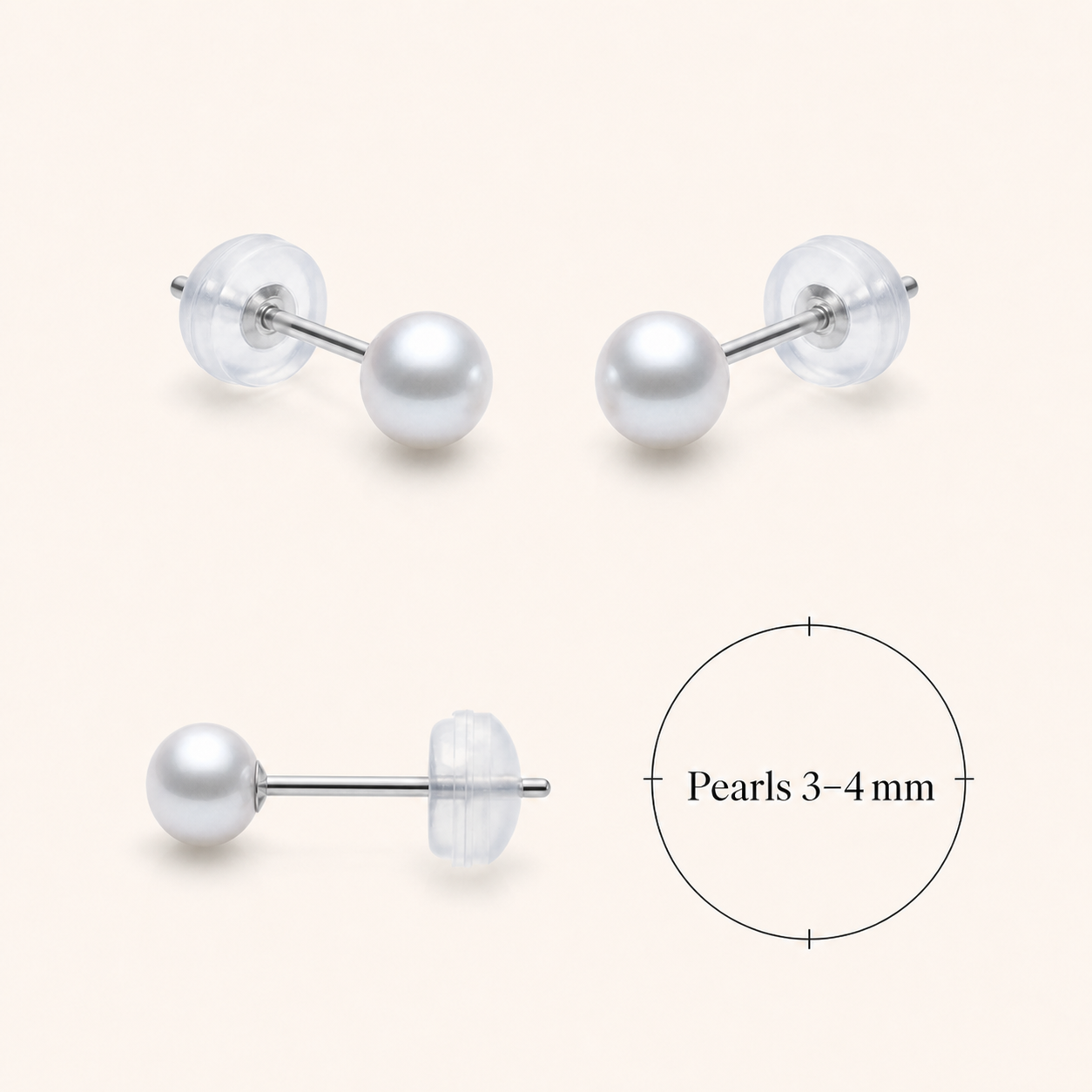 Small 3–4 mm freshwater pearl stud earring size guide