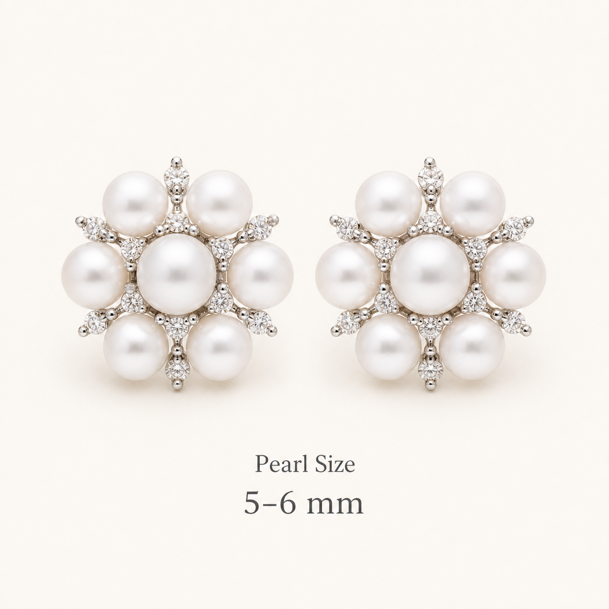 Snowflake pearl earrings size guide with 5 to 6 mm freshwater pearls