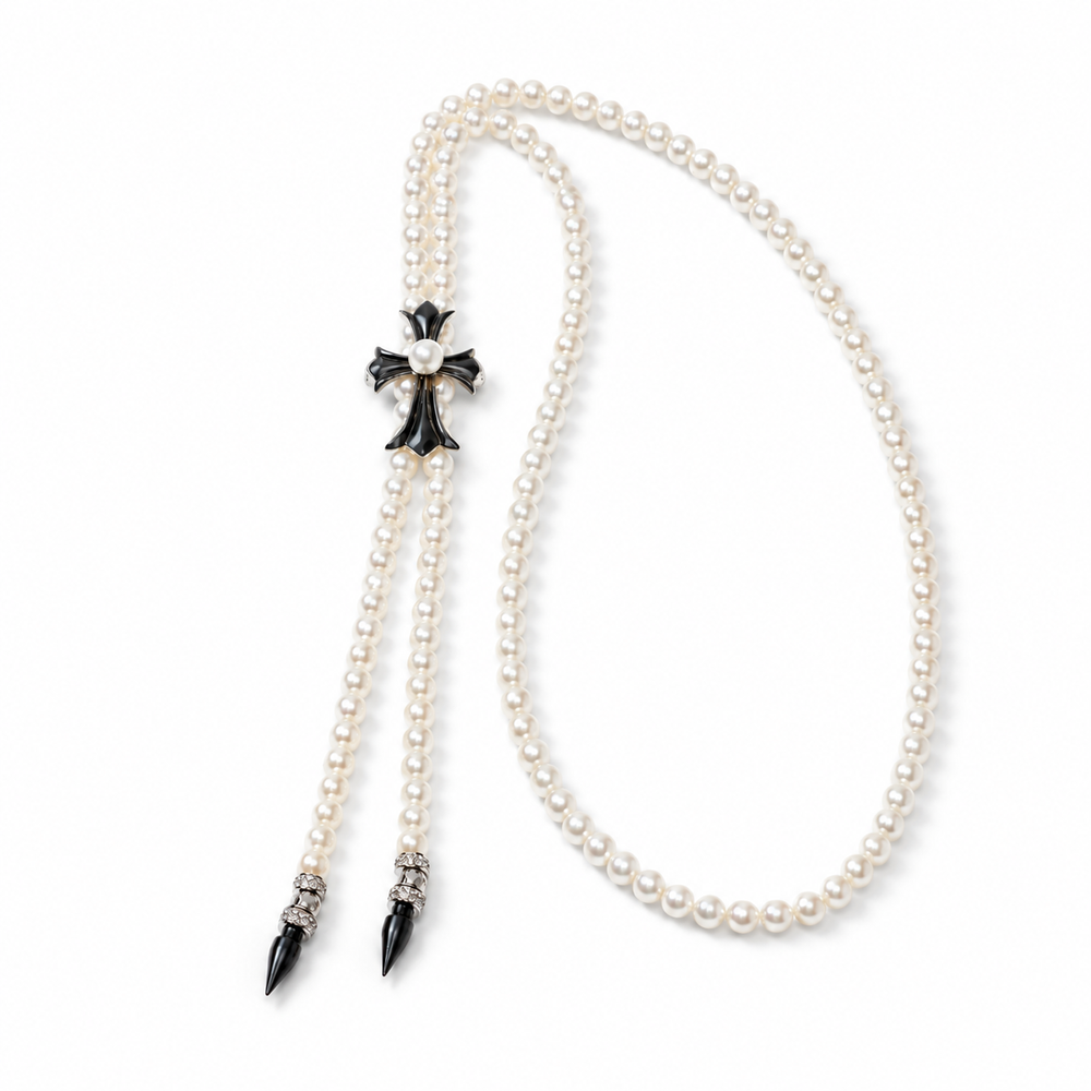 Crystal Pendant Long Pearl Necklace