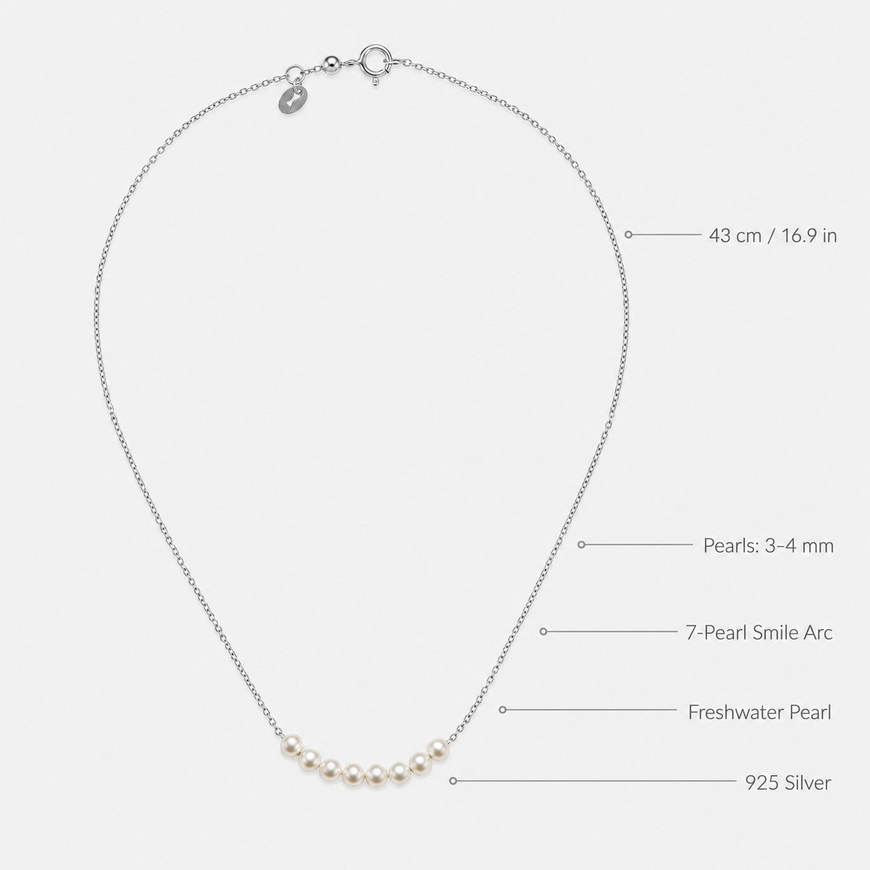 Silver Smile Pearl Necklace size and proportion guide