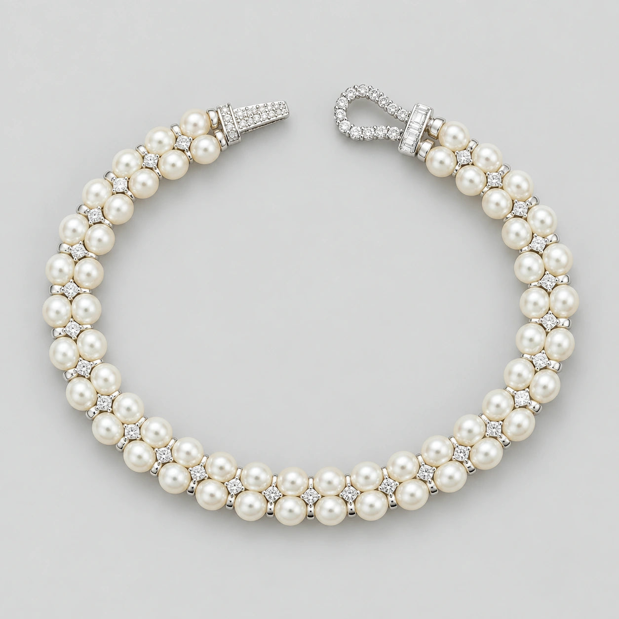 SKU10004 double-strand pearl bracelet with the full clasp shown