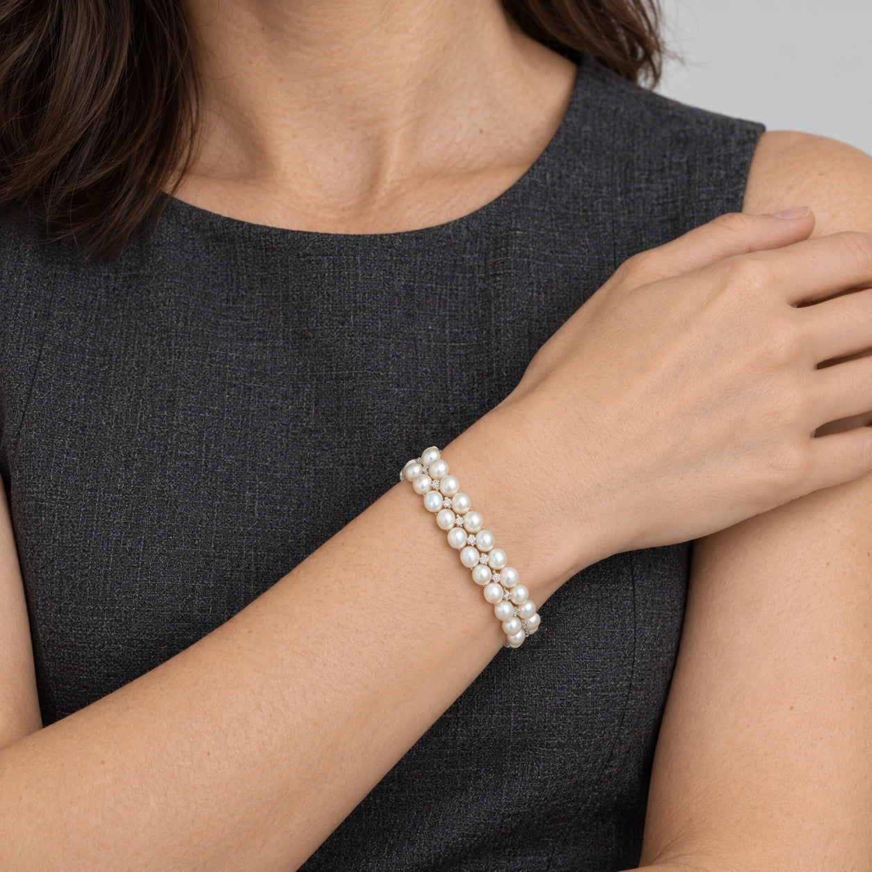 Close-up of the SKU10004 pearl bracelet on wrist